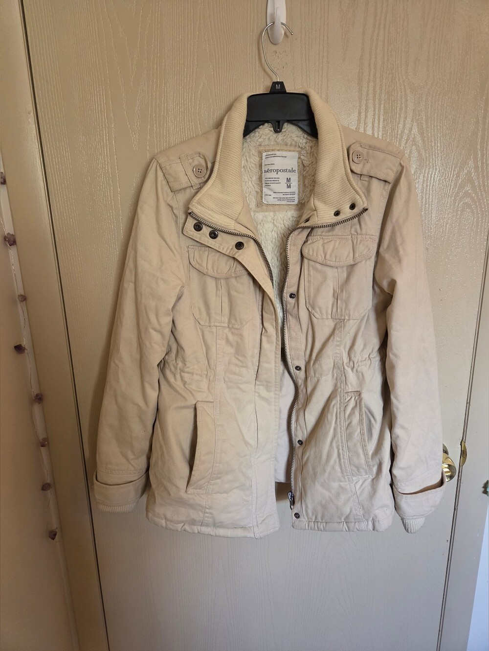 Aeropostale Y2K Vintage Style Beige Fur Lined Jacket Womens Size Medium